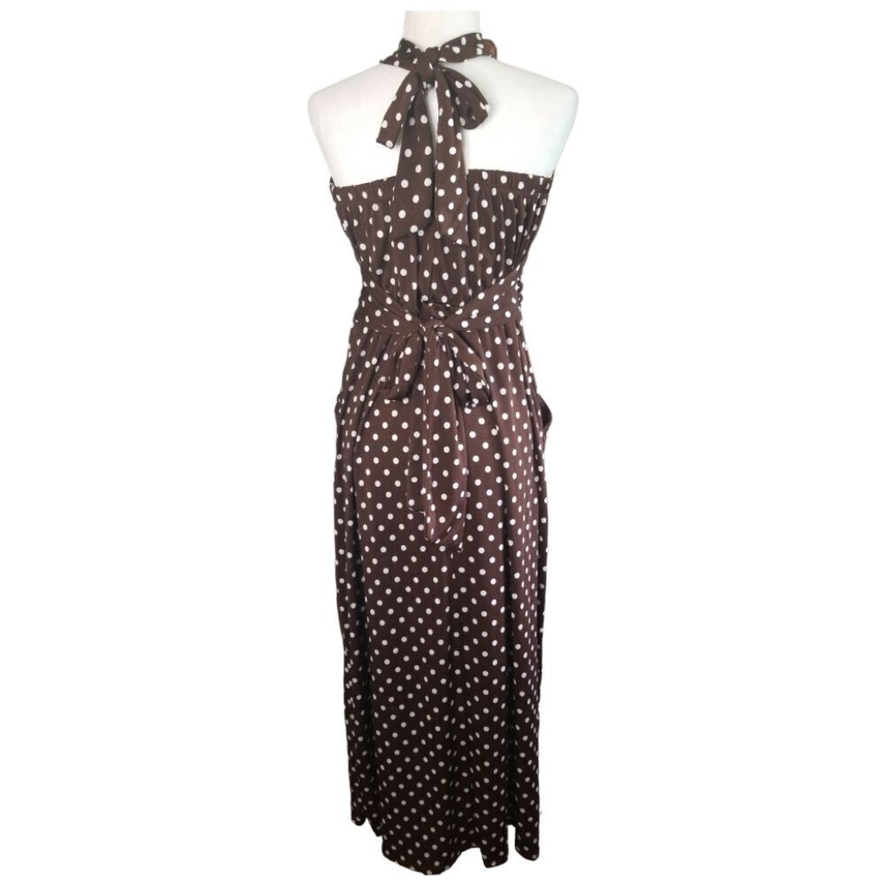 Paper Doll Halter Maxi Dresd Brown White Polka Dots Size 2X - Picture 2 of 9